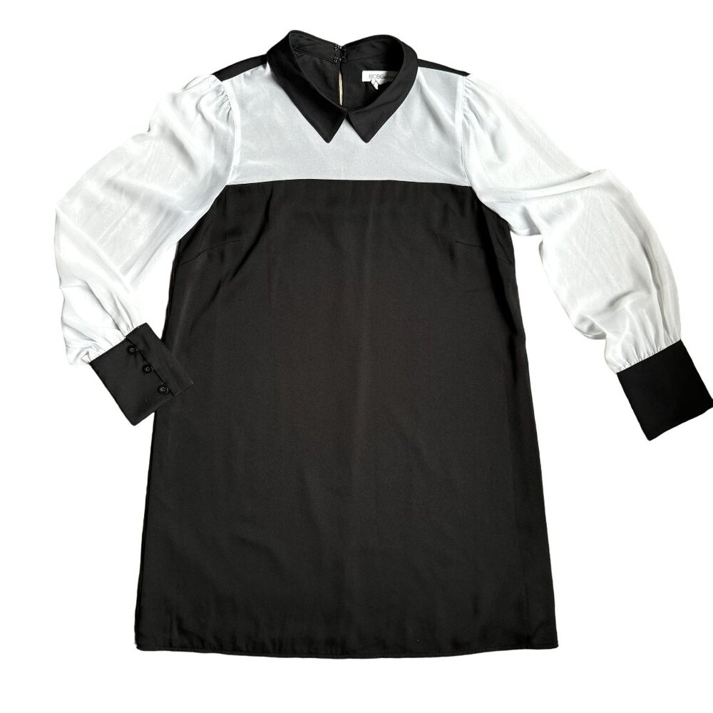BCBGGeneration Womens Black White Long Sleeve Dress M Sheer Twee‎ Minimalist